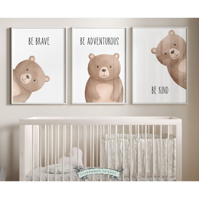 Impresiones de guardería de oseo de búsqueda de 3  (Our delightful minimalist Set of 3 Peeking Bear Nursery Prints is part of our BEST SELLING Peeking B)