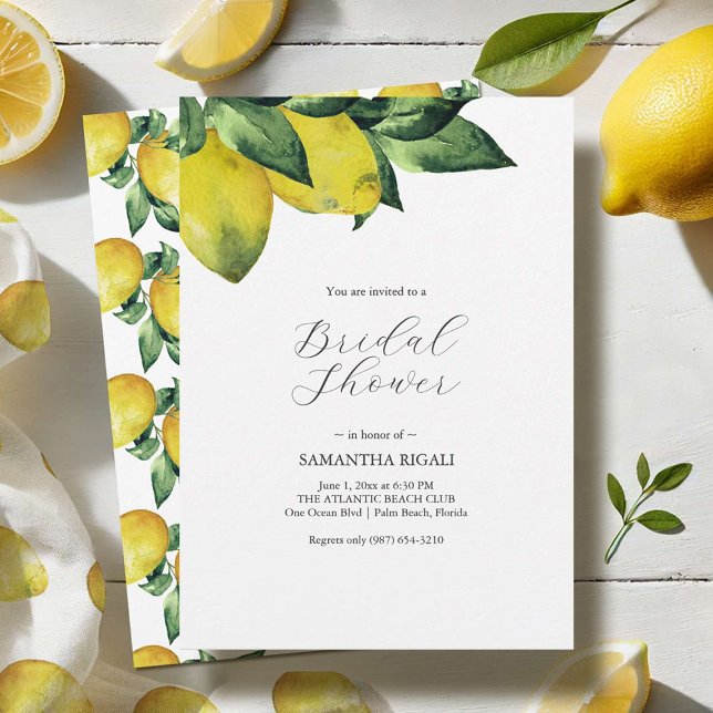 Impresiones de Invitaciones para Despedida de Solt (Lemon themed bridal shower invitations designed by Victoria Grigaliunas watercolor artist.)
