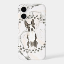 Impresiones de la pata de Boston Terrier y fondo