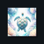 Impresiones de lienzo artístico de tortuga marina<br><div class="desc">Sumérjase en un tranquilo entorno submarino con esta cautivadora estampada de tela de tortugas marinas, disponible exclusivamente en Do Tell A Belle. Embarque en un viaje visual mientras la tortuga marina baila con gracia entre extravagantes botánicos submarinos, pintados en suaves tonos pastel de verde, turquesa, azul, lavanda y amarillo pálido,...</div>