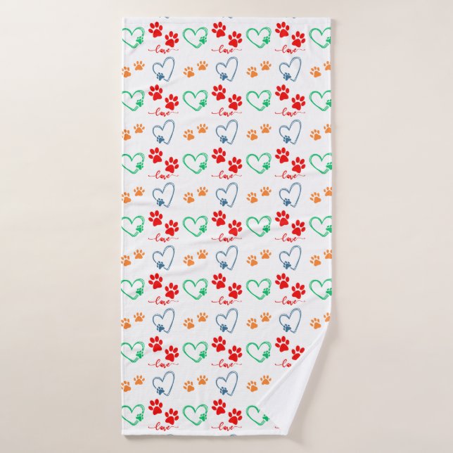 IMPRESIONES DE PAPA DE PERRO CUTIDO Y CORAZONES DE (Toalla de baño)