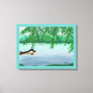 Impresiones de pintura de escena de río con tronco
