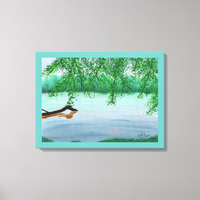 Impresiones de pintura de escena de río con tronco (Anverso)