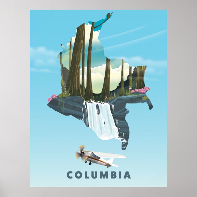 Impreso de póster de viaje del mapa ilustrado de C (Frente)