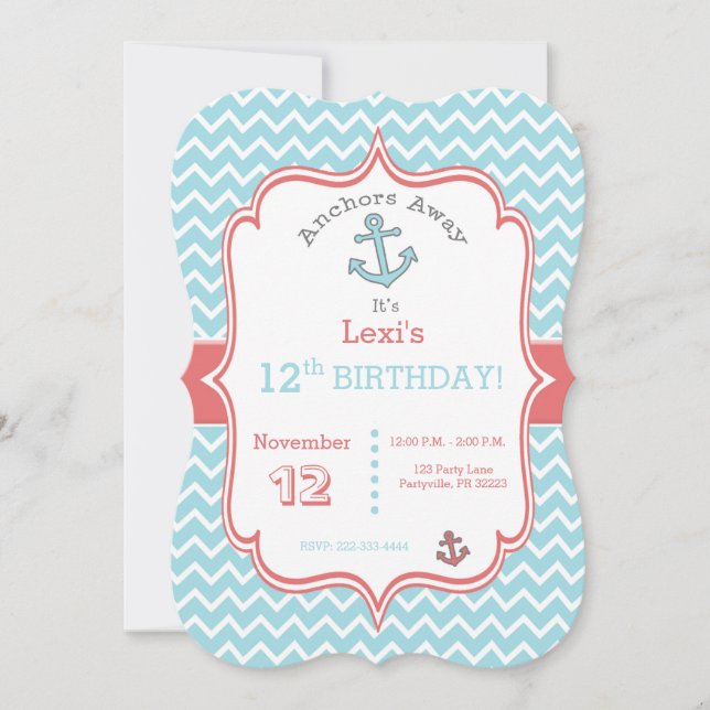 Impresora de Chevron Invitación de cumpleaños de A (Anverso)