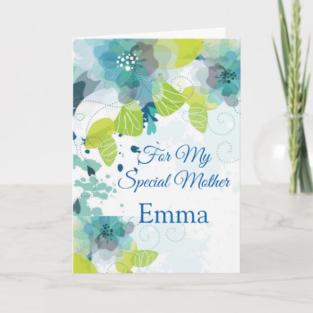 Impresora floral Nombre personalizado tarjeta de c (Anverso)