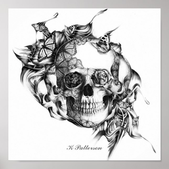 Imprimir arte de calaveras y mariposas (Frente)