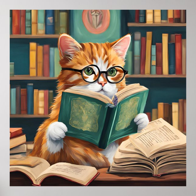 Imprimir arte de pared de gatos de Bookish - Gato  (Frente)
