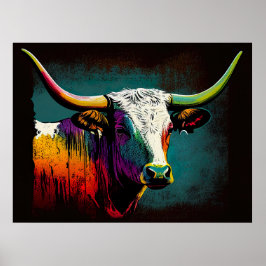 Imprimir arte pop de vaca longhorn en Texas