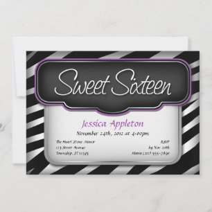 Imprimir cebra única "Sweet Sixteen" invitaciones