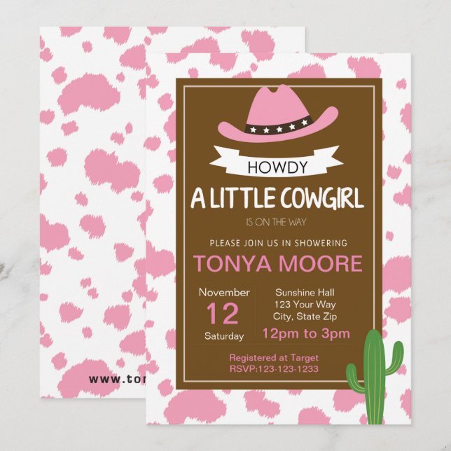 Imprimir invitación de Cowgirl Baby Shower (Anverso / Reverso)