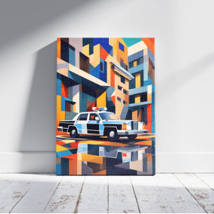 Imprimir lienzo de Cubismo de Coche Policial