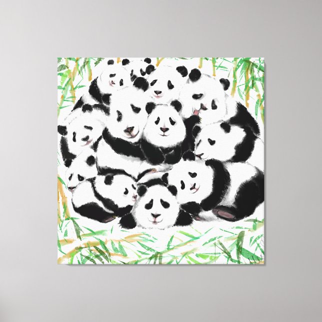 Imprimir lienzo de la familia Pandas - Pintura (Anverso)