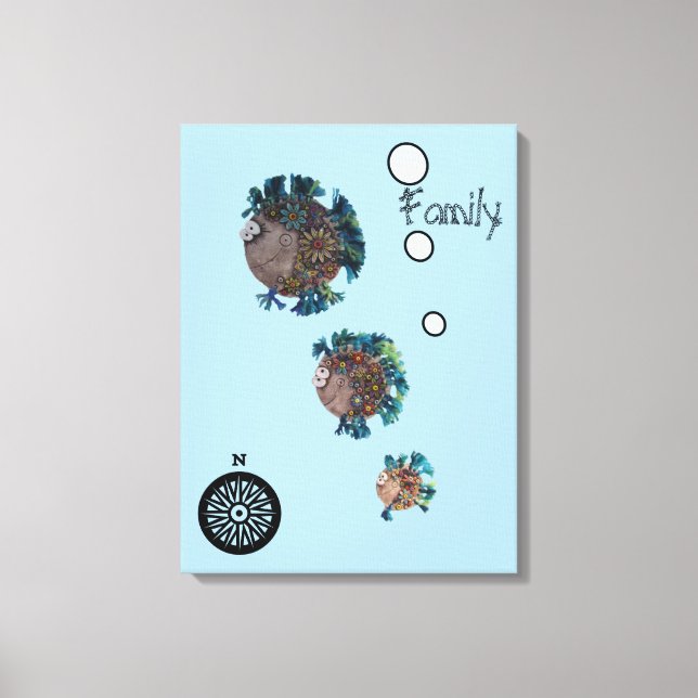 Imprimir lienzo - Familia de peces azul y verde (Anverso)