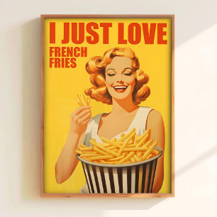 Imprimo Amo Papas Fritas Arte Divertido Pared Coci