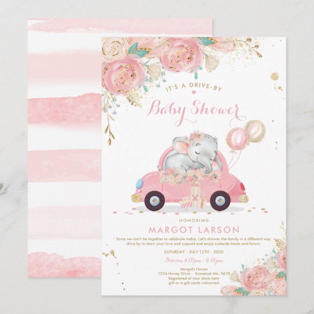 Impulso De Elefante Por Invitación De Baby Shower  (Anverso / Reverso)
