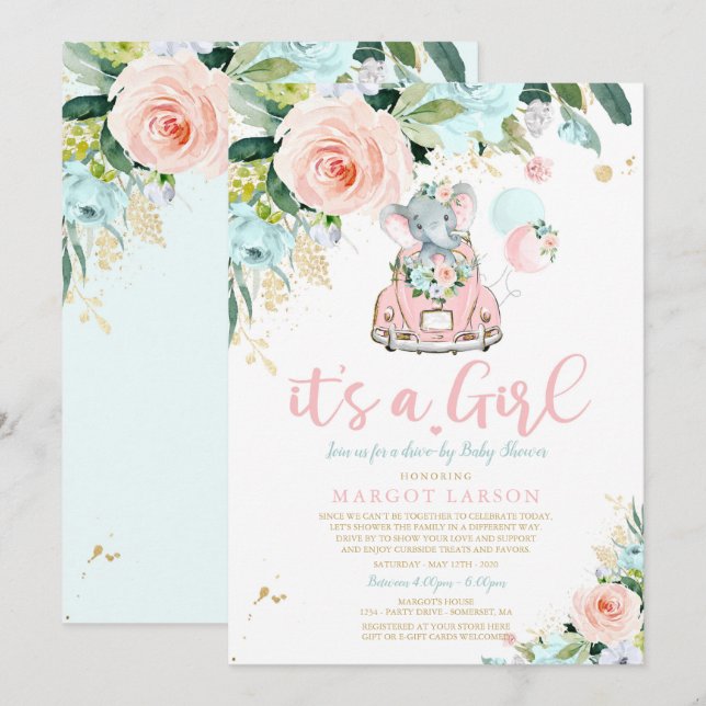 Impulso De Elefante Por Invitación De Baby Shower  (Anverso / Reverso)