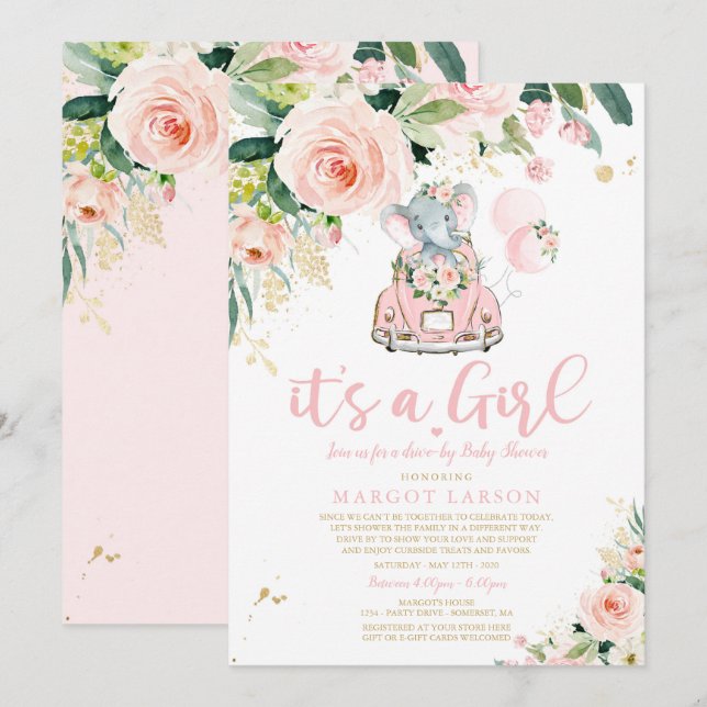 Impulso de elefantes por invitación de Baby Shower (Anverso / Reverso)
