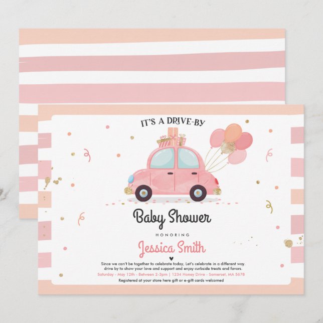Impulso por Baby Shower Invitación a la Ducha Rosa (Anverso / Reverso)
