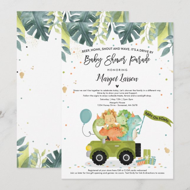 Impulso por Baby Shower Invitación ducha dinosauri (Anverso / Reverso)