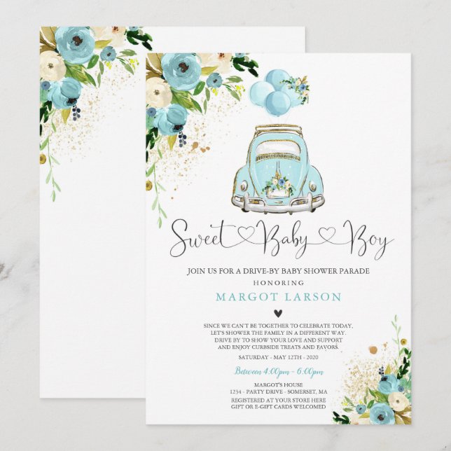 Impulso por Baby Shower Invitación Mint Floral Sho (Anverso / Reverso)