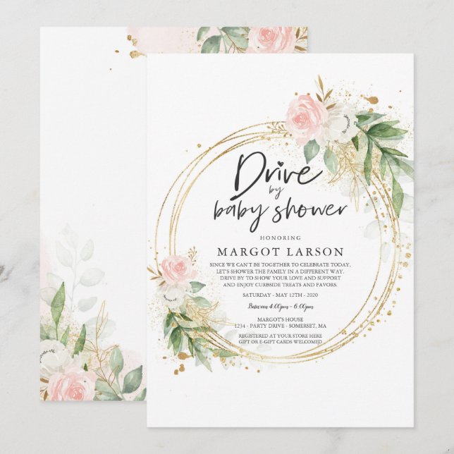 Impulso por Baby Shower Invitación Verdor Oro Rosa (Anverso / Reverso)
