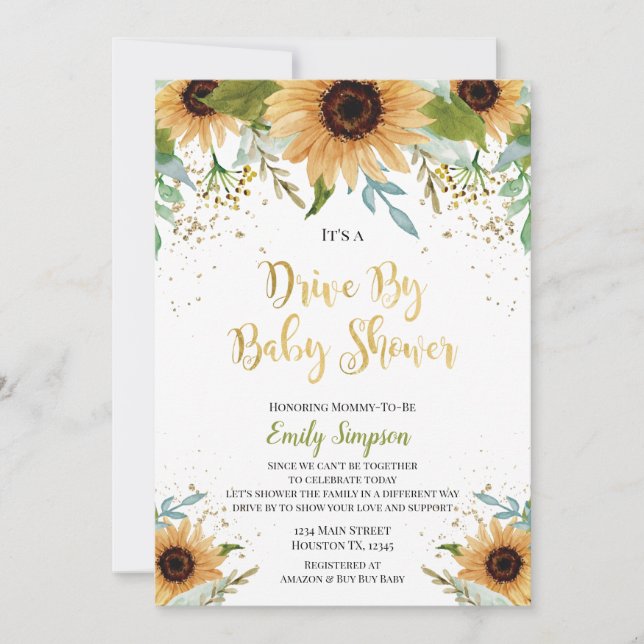 Impulso por Baby Shower Sunflower Invitación (Anverso)