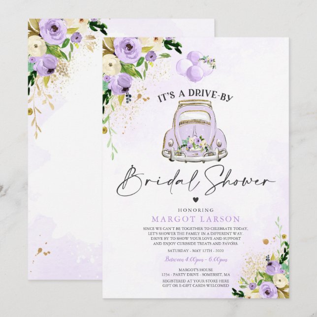 Impulso por Bridal Shower Invitación Purple Floral (Anverso / Reverso)