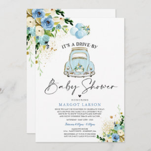 Impulso Por Invitación De Baby Shower Floral Azul 