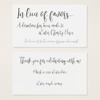 In lieu of favors donation card for wedding 
