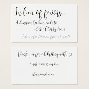 In lieu of favors donation card for wedding 