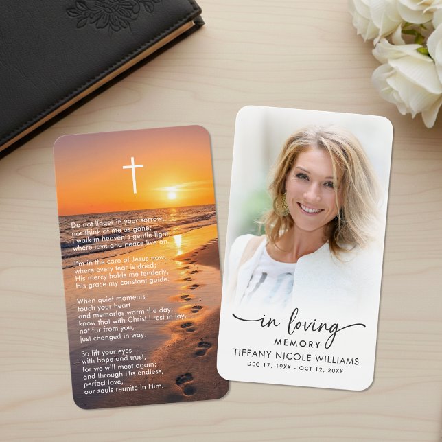 In Loving Memory Beach Sunset Photo Prayer Card (Subido por el creador)