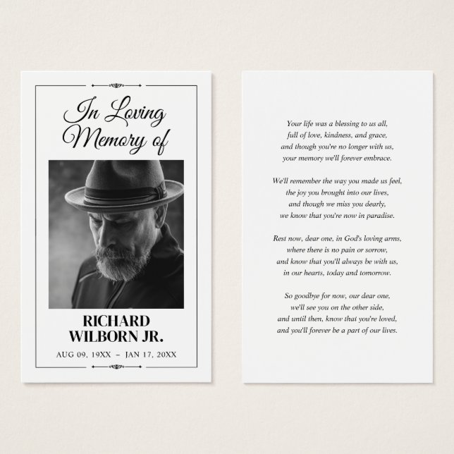 In Loving Memory Funeral Memorial Prayer Card (Anverso y reverso)