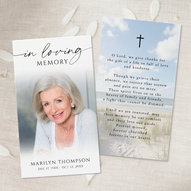 In Loving Memory Photo Beach Cross Prayer Cards (Subido por el creador)