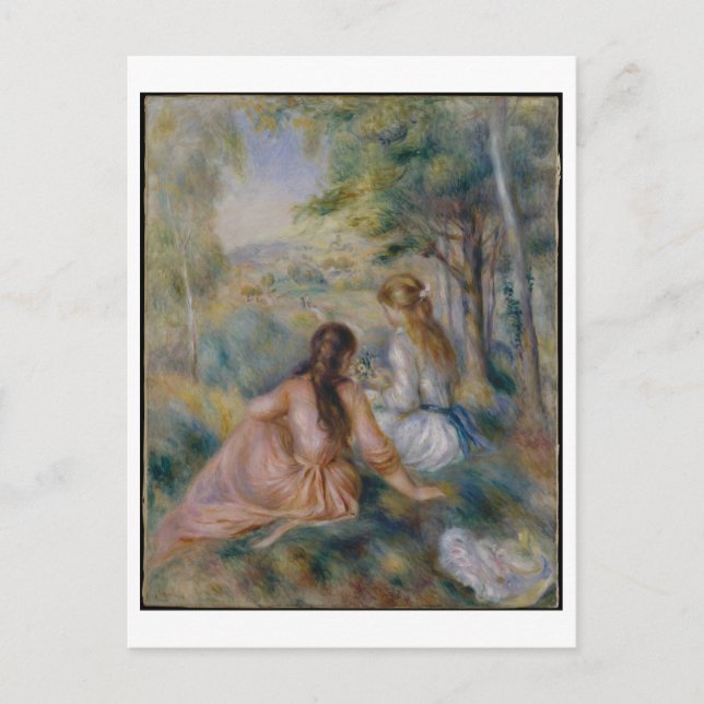 "In the Meadow" de Renoir pintando postal (Anverso)