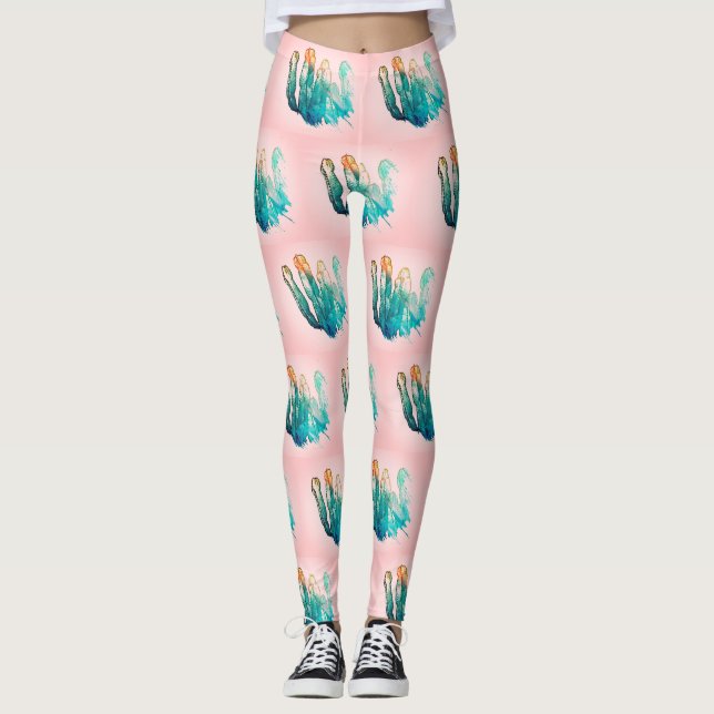 Increíbles Leggings con Patrón de Cactus Rosa Turq (Anverso)