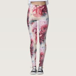 Increíbles Leggings de Flores de Crisantemo Rosa