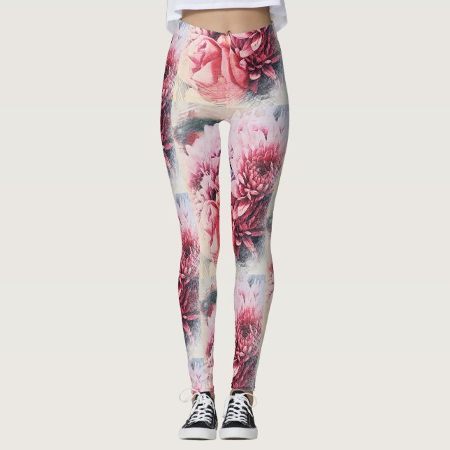 Increíbles Leggings de Flores de Crisantemo Rosa (Anverso)