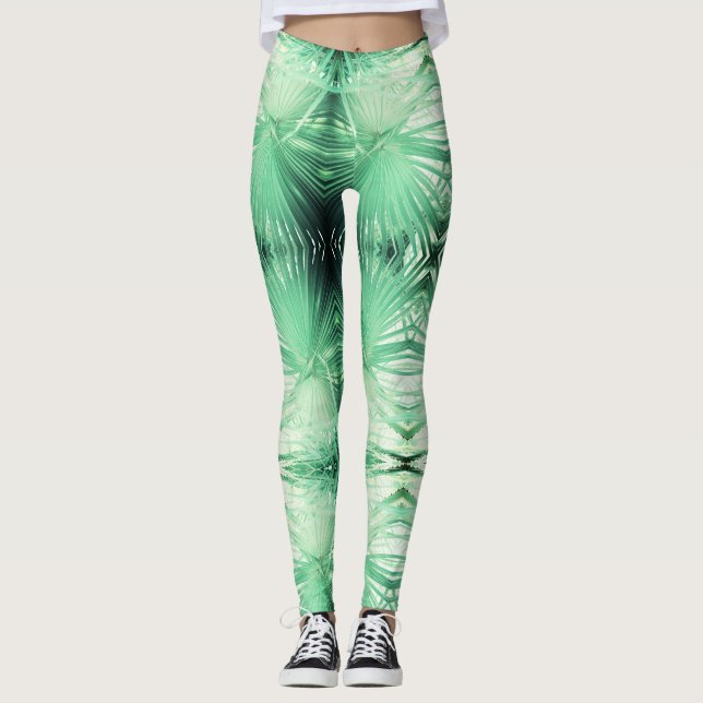 Increíbles Leggings de Hoja de Palma Verde Pálido (Anverso)