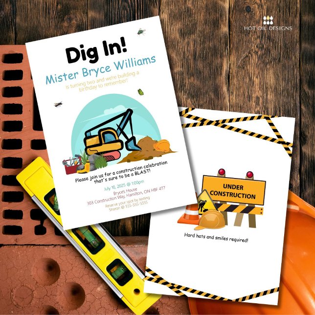 Incursión En La Construcción Invitación Al Cumplea (Gear up and dig in with this fun-filled construction-themed invitation.)