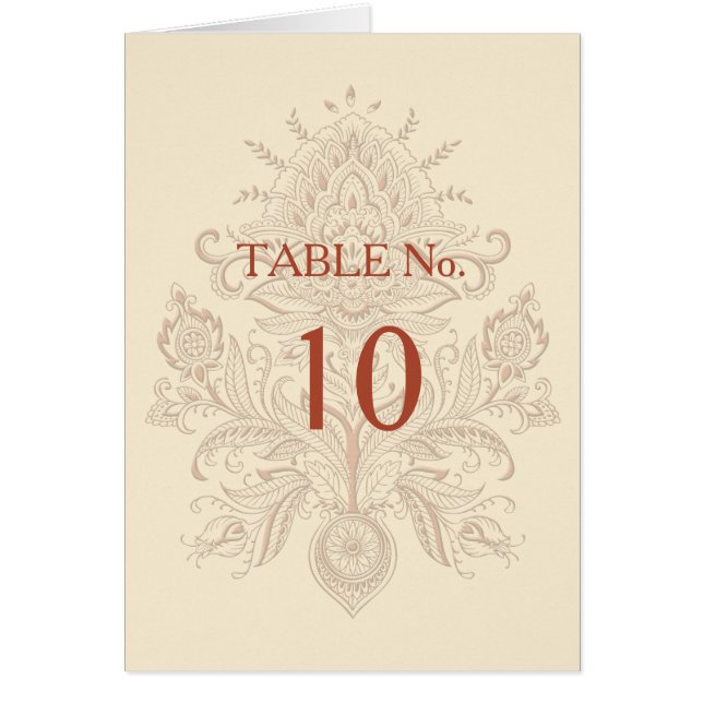 Indian Paisley - Tarjeta de número de tabla (Frente)