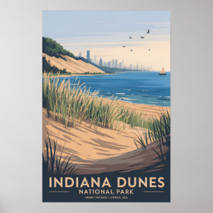 Indiana Dunes Póster Vintage del Lago Michigan