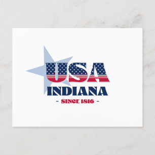 Indiana en postal roja, blanca y azul