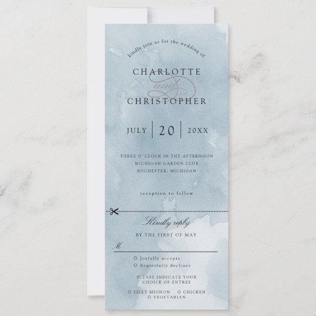 Indigo azul caligrafía invitación a la boda con rs (Anverso)