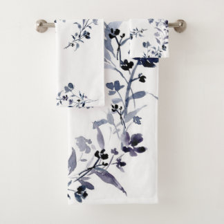 Indigo azul marino floral acuarela Toalla