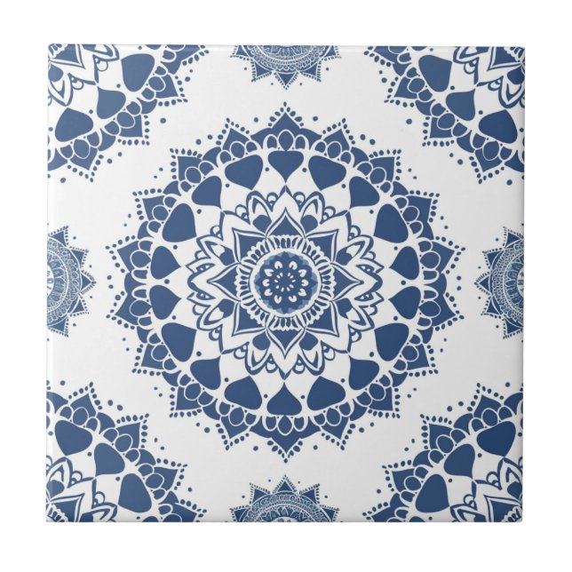 Indigo Azulejo Azul portugués Mandala (Frente)