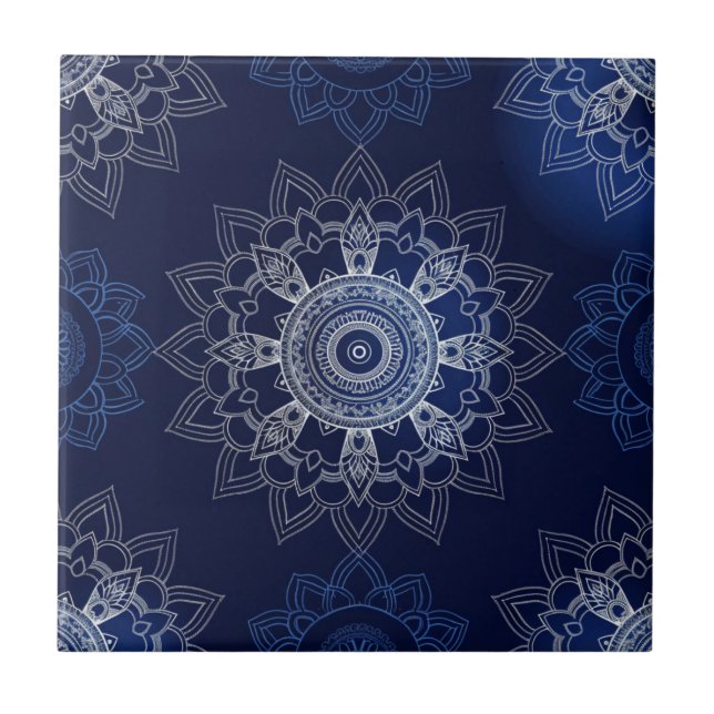 Indigo Azulejo Azul Portugués Mandala Decorativo (Frente)
