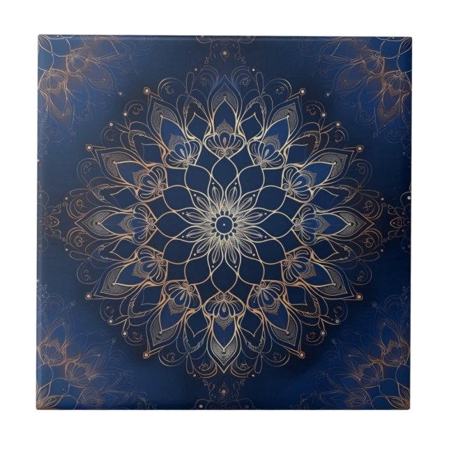 Indigo Azulejo Azul Portugués Mandala Decorativo (Frente)