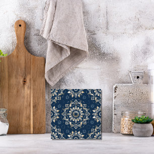 Indigo Azulejo Azul Portugués Mandala Decorativo