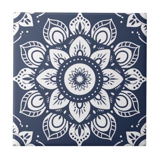 Indigo Azulejo Azul Portugués Mandala Decorativo (Frente)